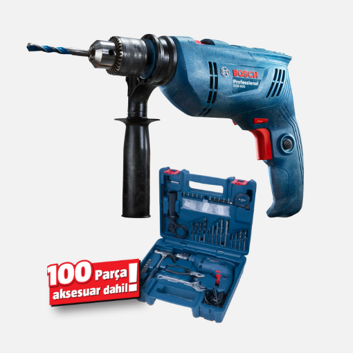 BOSCH GSB 600 DARBELİ MATKAP+100 PARÇA  AKS.SETİ resmi